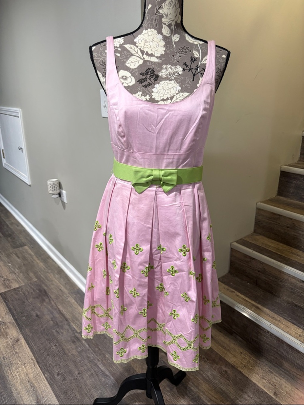 Women’s Pink & Green Bow Waist Summer Dress